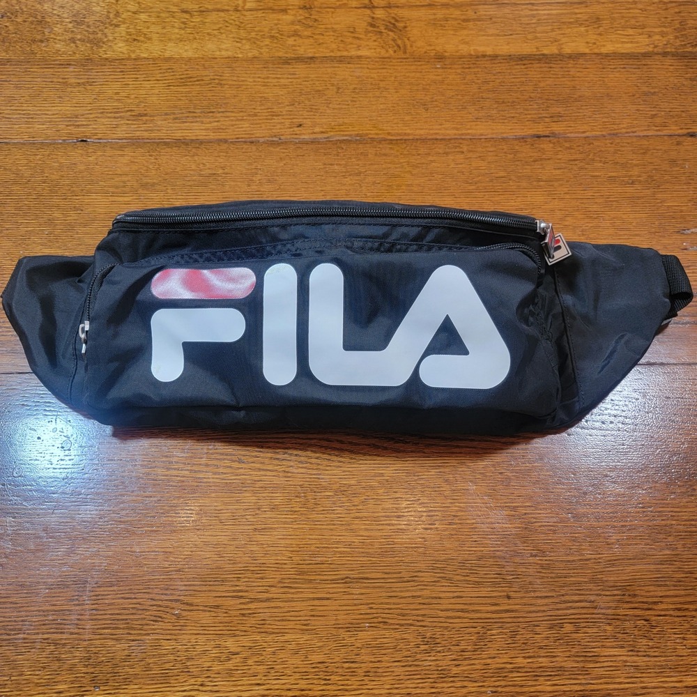 FILA Fanny Pack‎ Large Size Belt Bag Black White Logo Travel Festival Sport